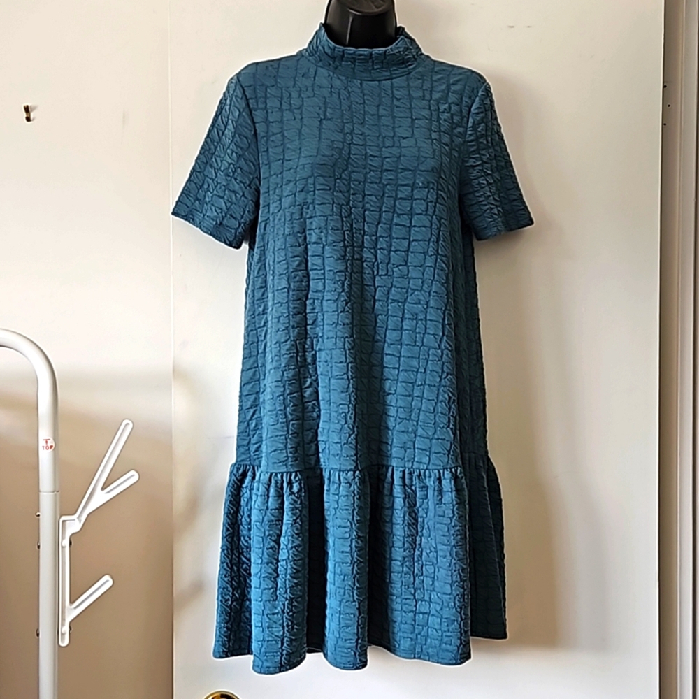 Zara Teal Dress with Flounce HEM